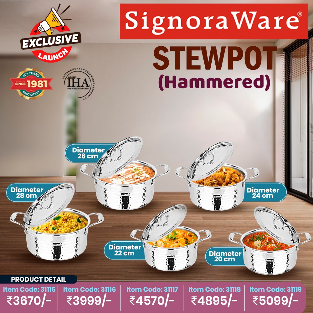 SignoraWare's tweet image. Tradition Meets Toughness. 
Bring timeless charm to your kitchen with Stewpot Hammered perfect for slow cooking, rich gravies and festive servings.
#SignoraWare #StewpotHammered #TraditionalCookware #ElegantKitchen #HammeredFinish #MadeInIndia #SmartCooking #KitchenEssentials