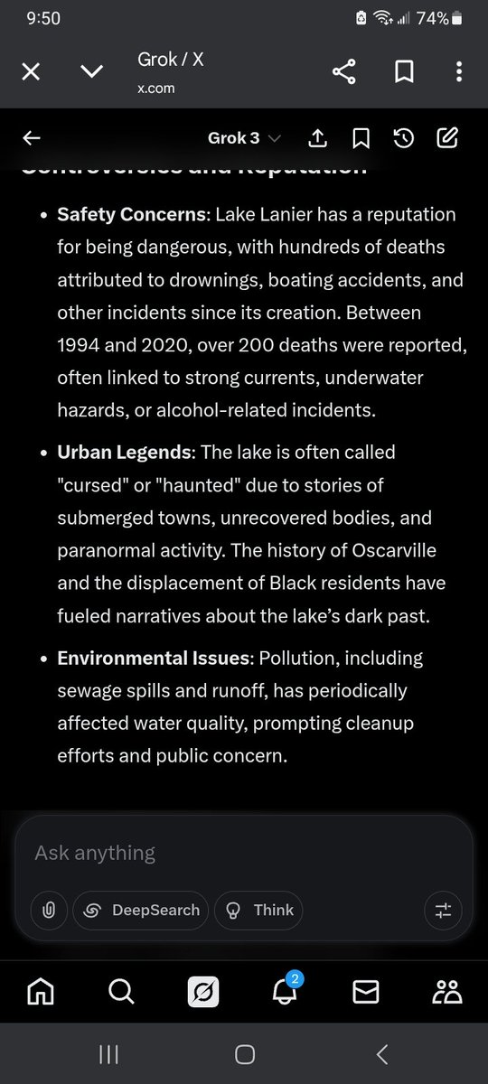 Wendysfunplace's tweet image. For those of you who may be wondering about Lake Lanier in Georgia, here are some facts courtesy of grok. Not only was an entire town flooded but several cemeteries were also flooded.