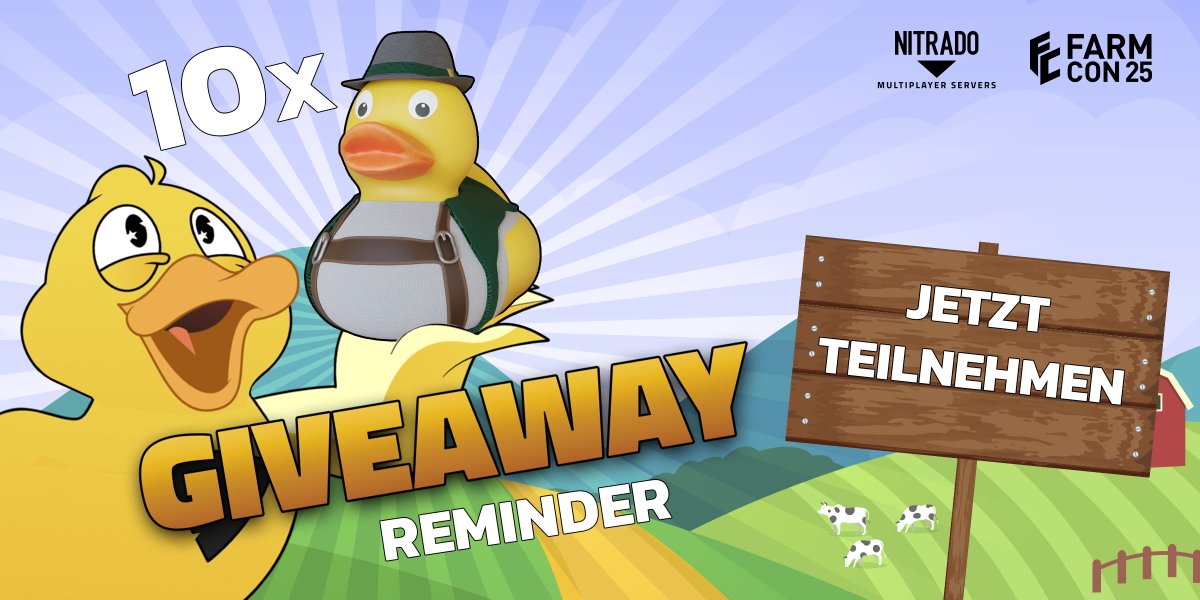 Nitrado's tweet photo. 🦆 Schon teilgenommen?
Verpasse nicht deine Chance auf eine exklusive FarmCon-Edition NitraDuck! 💛
🏆 10 glückliche Fans werden gezogen!
👉 Jetzt teilnehmen: https://t.co/nEwj6jRHJR
Weitere Giveaways laufen bereits – schnell sein lohnt sich!
#FarmCon25 #Nitrado #Giveaway #NitraDuck #NitradoFarmCon