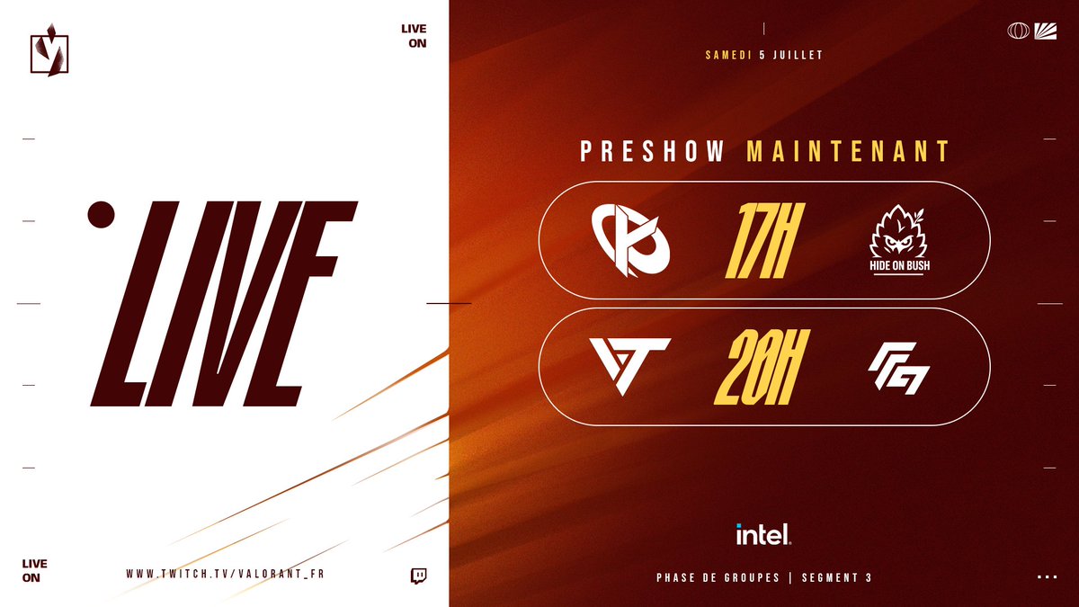 C'est le début de la phase de groupes mais aussi le grand retour des Pick'Ems ! On vous en parle dès maintenant dans le preshow 🙌

🎙️ <a href="/EROO_G/">ERO</a> / <a href="/bramzFPS/">bramz</a> / <a href="/Sellycats/">Selly</a> / <a href="/Fatiiiih_/">Fatih</a> 

🔴 twitch.tv/VALORANT_fr