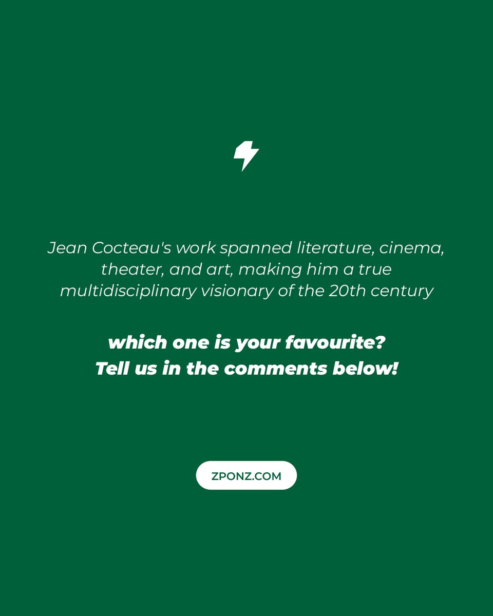 ZPONZAPP's tweet photo. Jean Cocteau's work spanned literature, cinema, theater, and art, making him a true multidisciplinary visionary of the 20th century.
#ZPONZ #TheGreat #legends #ZPONZApp #JeanCocteau https://t.co/EHVD0Kn4SY