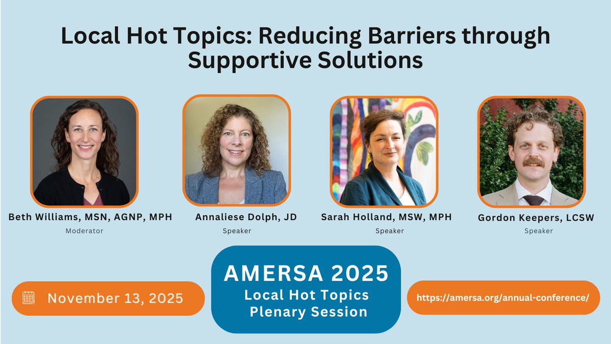 Don't miss another exciting "Local Hot Topics" plenary session at this year's AMERSA conference! Local experts will share about efforts to increase accessibility to methadone and implementing supportive housing models. Register today: amersa.org/annual-confere…