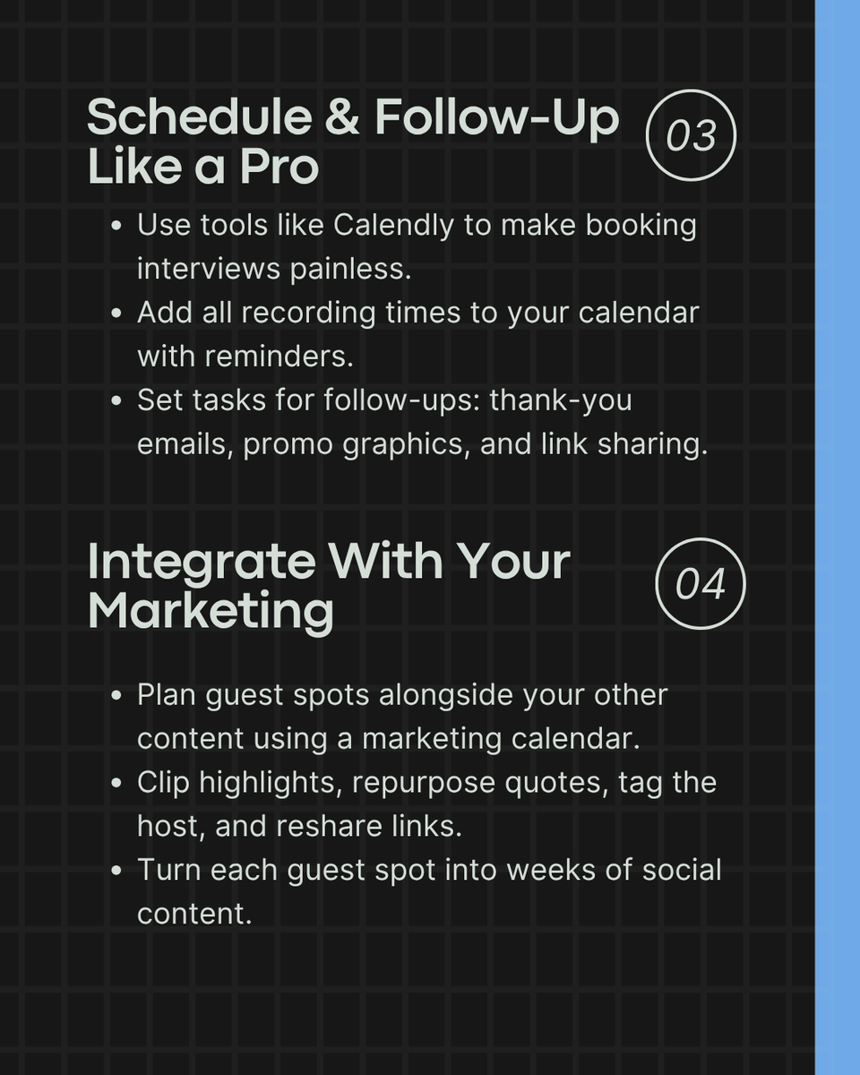 podcastacademy's tweet image. ✨ Want more visibility without the chaos?
Being a #podcast guest is a great way to grow your reach—but without a system, bookings, deadlines, and follow-ups can get messy fast.
Swipe for 4 smart ways to stay organized, impress hosts, and make every guest spot count!