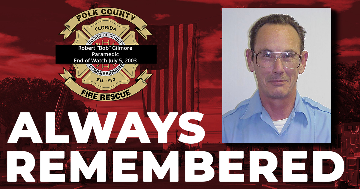 Twenty-two years has passed since the line of duty death of friend and colleague Paramedic Robert “Bob” Gilmore.
Bob began his career with Polk County EMS in 1983 and served for 20 years.
Bob Gilmore’s legacy lives on in the hearts of his PCFR family and those he helped.