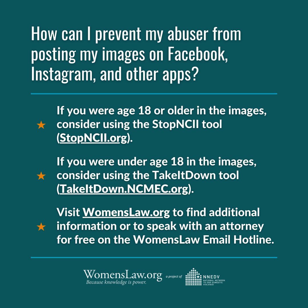 WomensLaw's tweet image. Many abusers distribute their partner's intimate images to hurt and control them. This can be a scary, retraumatizing invasion of privacy, and victims deserve support and resources. Learn more about these and other tools to help get these images removed: buff.ly/pYgqCbW