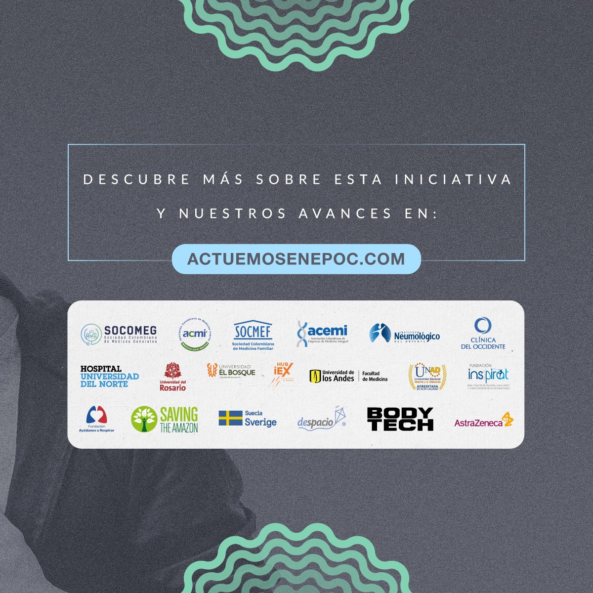 🫁 ¡Que no te falte el aire!
La UNAD se une con orgullo a la campaña nacional #ActuemosEnEPOC, una iniciativa que busca crear conciencia sobre la Enfermedad Pulmonar Obstructiva Crónica (EPOC) y apoyar a quienes la enfrentan en Colombia.

💙 Porque hasta lo más sencillo se vuelve