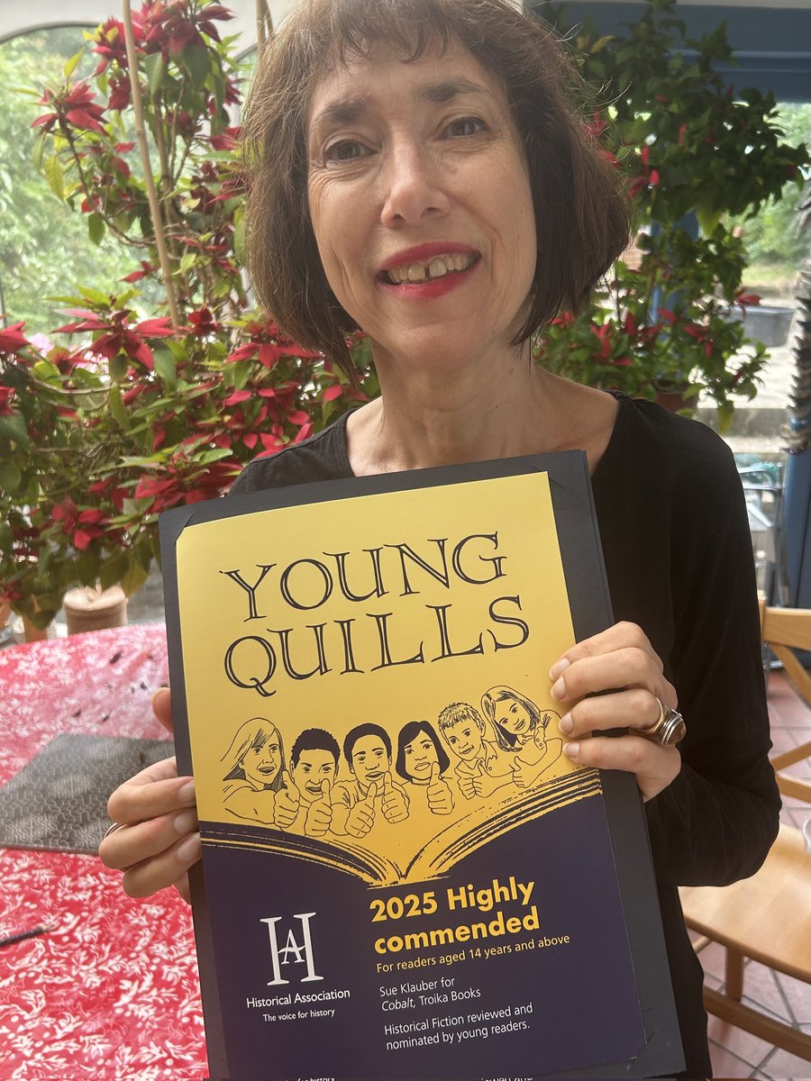 TroikaBooks's tweet image. Congratulations to @sue_klauber for her Highly Commended certificate from the @histassoc #YoungQuills competion for #Cobalt - a teen story based on family history exploring the resistance in #WW2 🥳