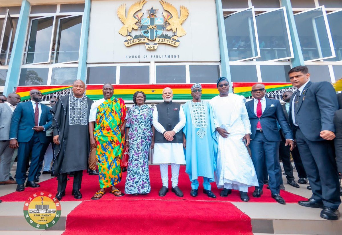 AfoDorcas's tweet image. A Historic Diplomatic Milestone: Indian Prime Minister Shri Narendra Modi Pays Official Visit to Ghana’s Parliament
In his address, Prime Minister Modi reminded us of the many values and experiences that Ghana and India share from our history of overcoming colonial rule to our…