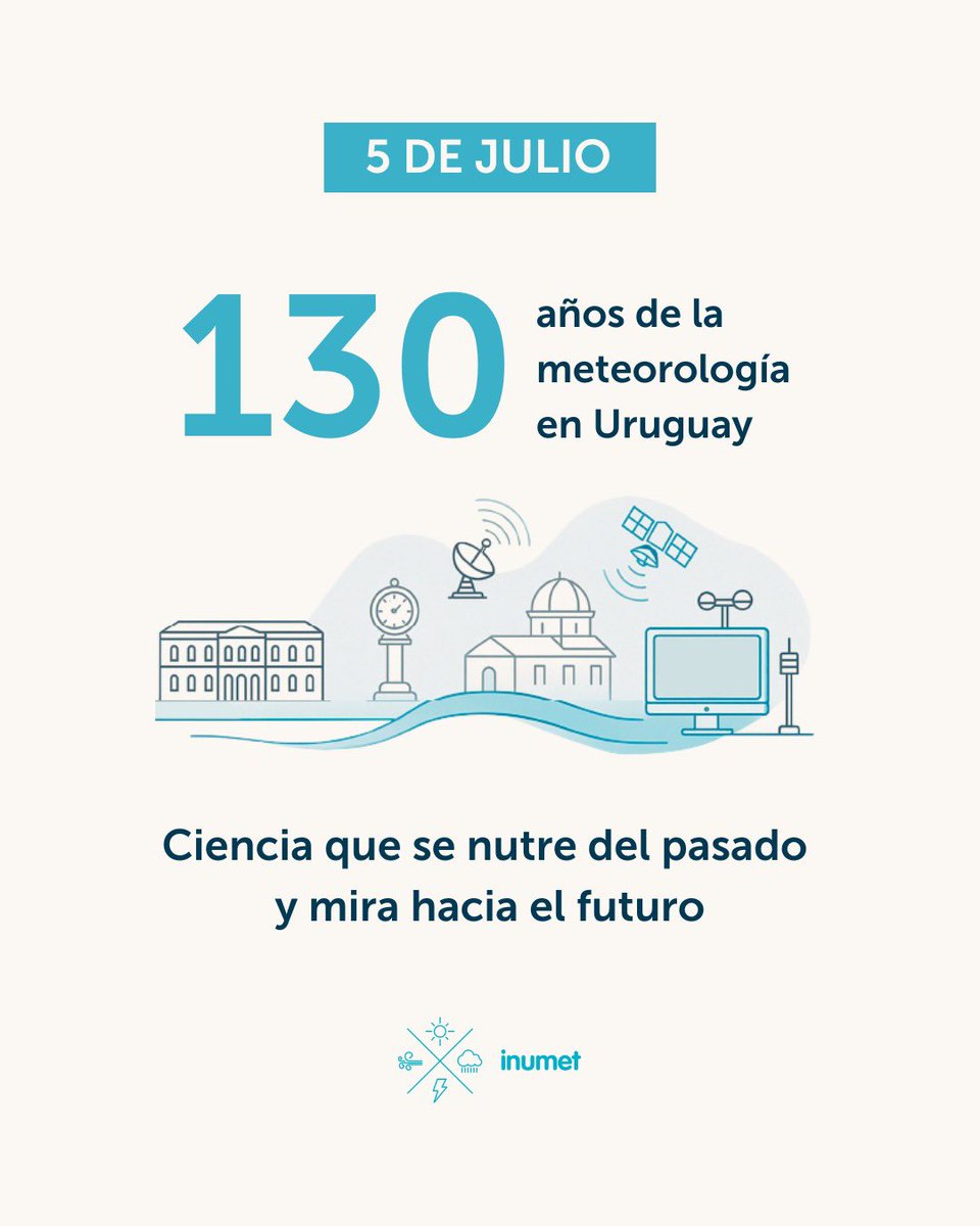 Hoy celebramos 130 años de meteorología en Uruguay. Gracias al análisis del pasado, la proyección al futuro y la cooperación regional y global, INUMET sigue brindando información clave para la seguridad, el desarrollo sostenible y la protección del medio ambiente🌱