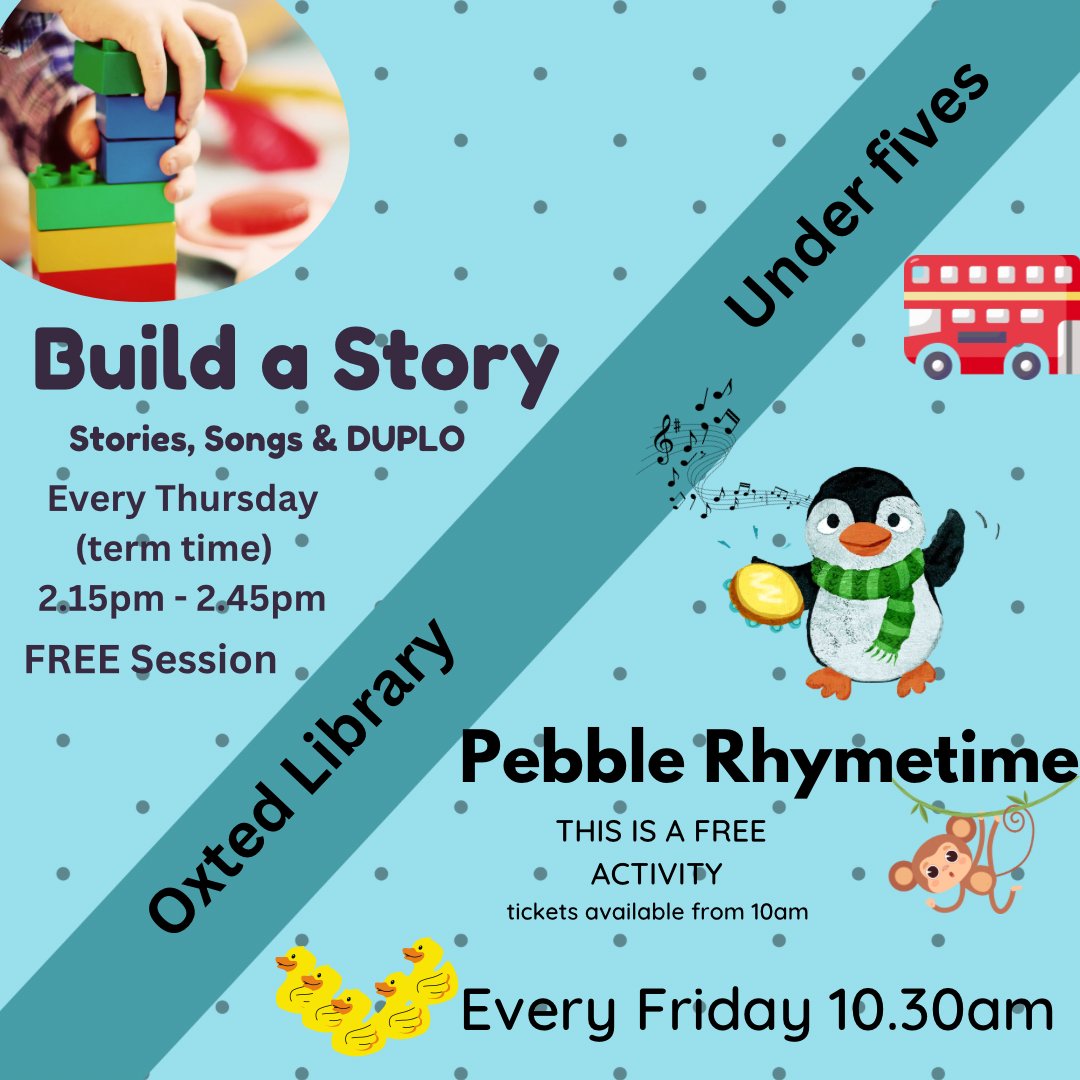 Oxted Library (@oxtedlibrary) on Twitter photo Every week <a href="/OxtedLibrary/">Oxted Library</a> we like to encourage under 5’s into the library, after all, if we can get them interested at an early age then hopefully we’ll keep them interested for a life-time! If you have an under 5, join us for BuildAStory & Pebble Rhymetime, both free activities😀 Every week <a href="/OxtedLibrary/">Oxted Library</a> we like to encourage under 5’s into the library, after all, if we can get them interested at an early age then hopefully we’ll keep them interested for a life-time! If you have an under 5, join us for BuildAStory & Pebble Rhymetime, both free activities😀