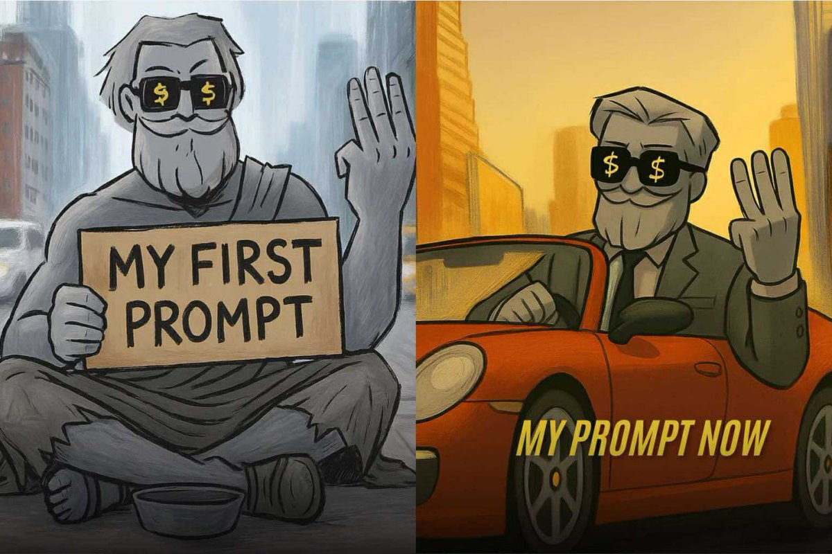Then: “old man” → 🙈

Now: “rich old man in suit, driving sports car, dollar glasses, sunset city” → 🤯

Glow up, prompt style 💪