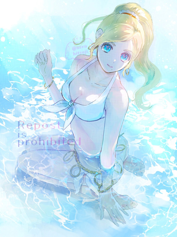 水着アンルシア姫

#ビキニの日 とのことで
２年前に描いたラフを仕上げました。毎日暑すぎて涼しくなりたい気持ちを込めたよ～～🍧
#羊カイ絵