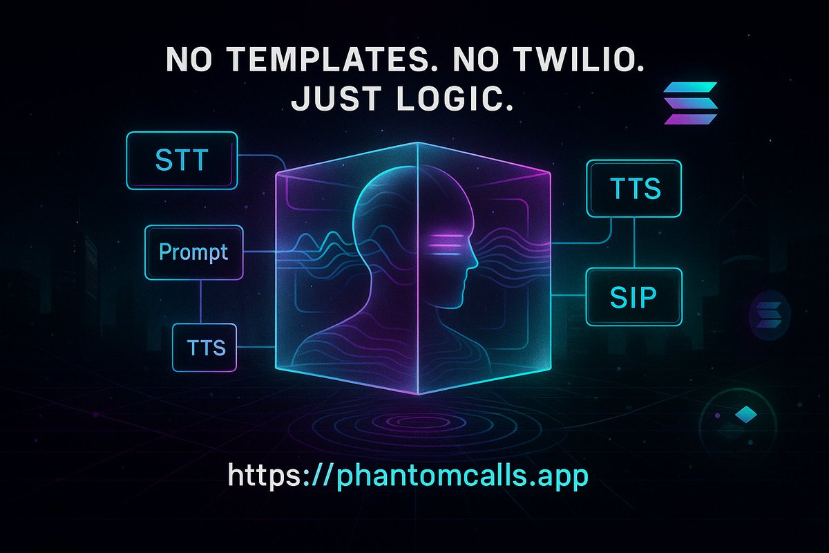 PhantomCallsApp's tweet photo. ๐ง Ever wondered how an AI can call someone like a human?
Hereโs a look under the hood of Phantom Calls โ a modular voice protocol that doesnโt rely on Twilio or pre-built tools.
๐ Letโs dive in.
#Web3 #AI #Solana #VoiceAI #LaunchingSoon #PhantomCalls #UseToEarn https://t.co/FLHA0pbCR3