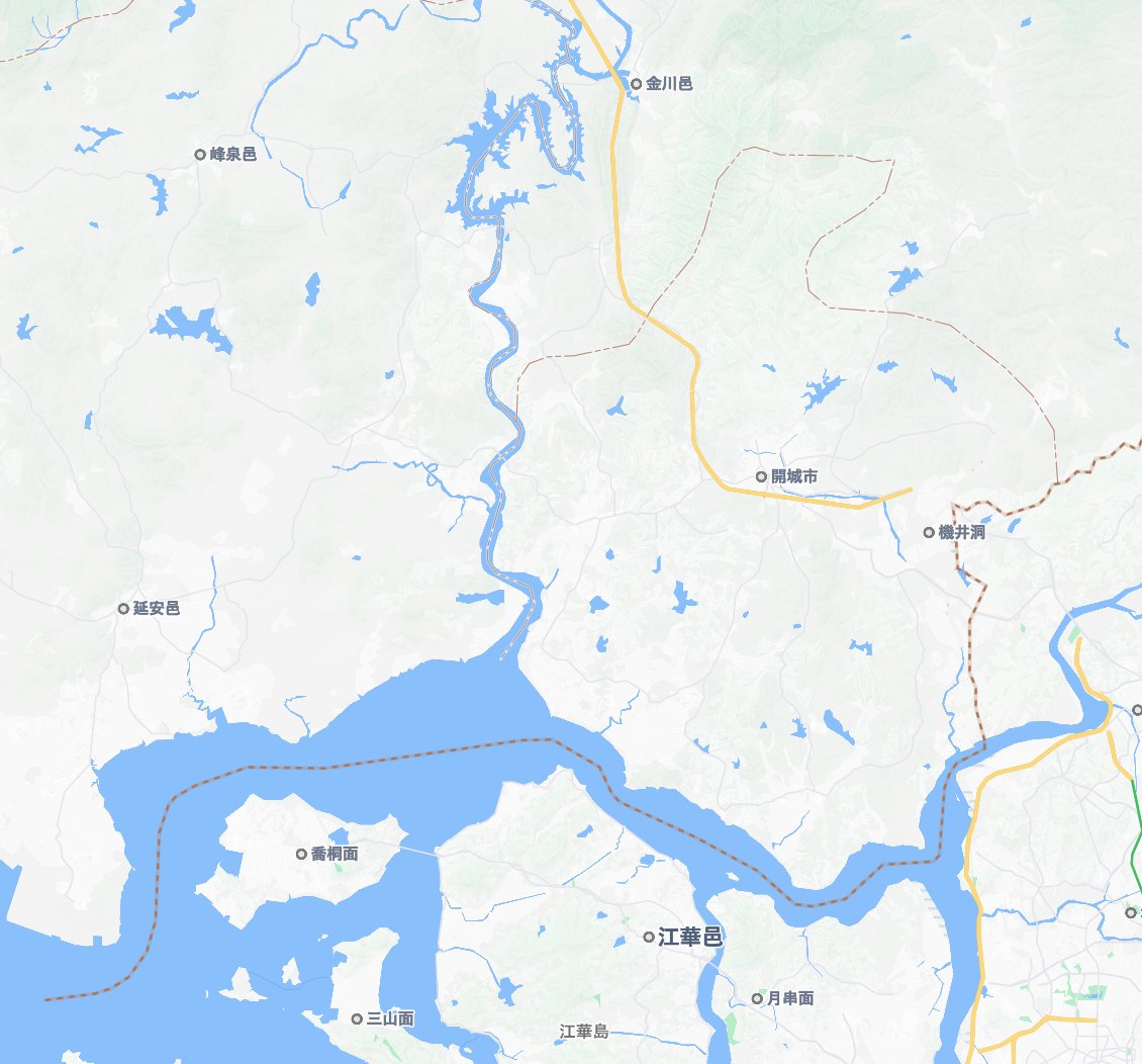 韓国北側の漢江河口に近い北朝鮮の川がネイバー地図から消えている。 Googleマップ、Yahooマップ、百度地図（中国の地図）ではまだ表示されている。