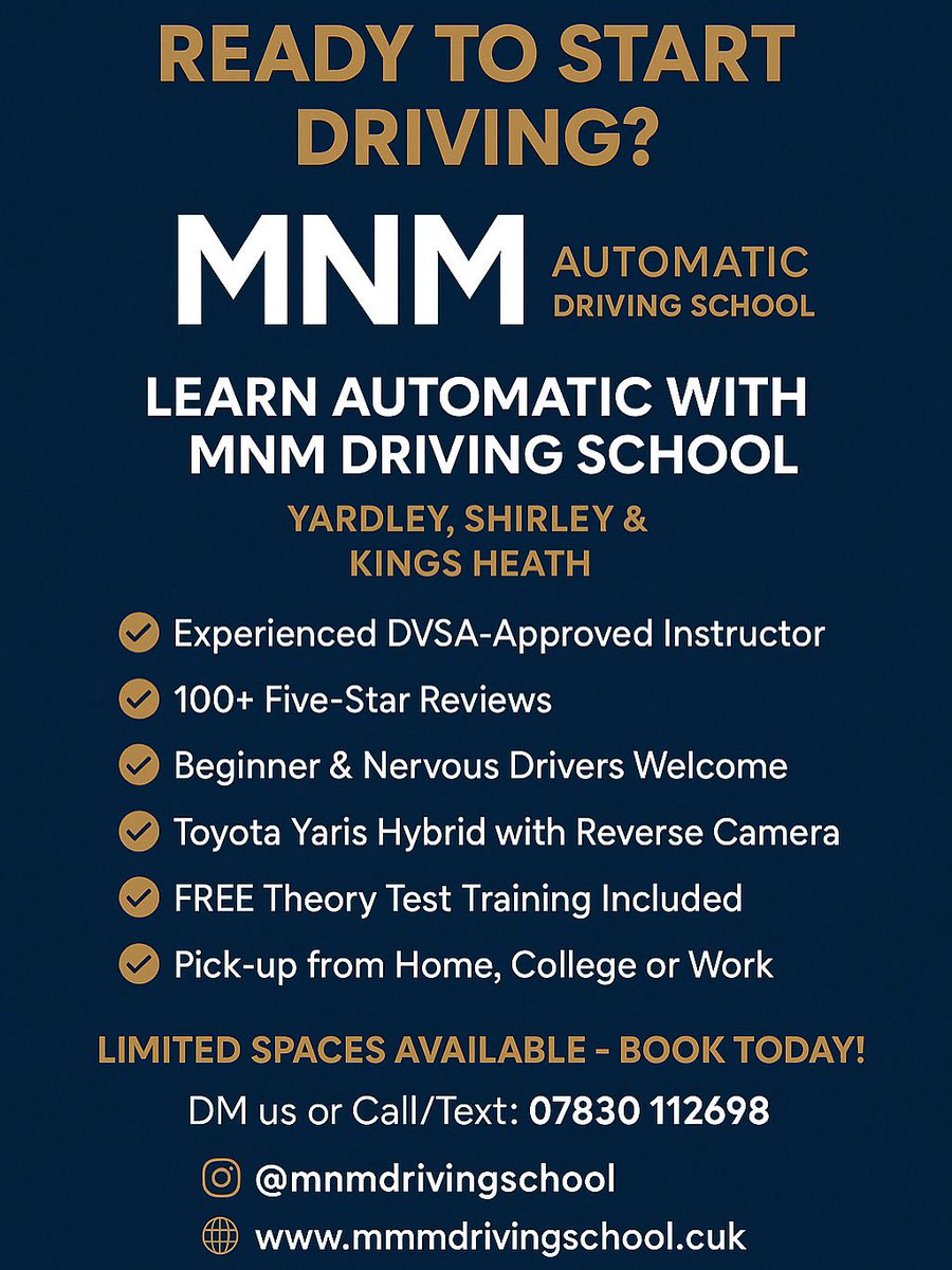 mnmdriving's tweet photo. Automatic driving lessons available in South and Central #birmingham https://t.co/opTZwd7oRU