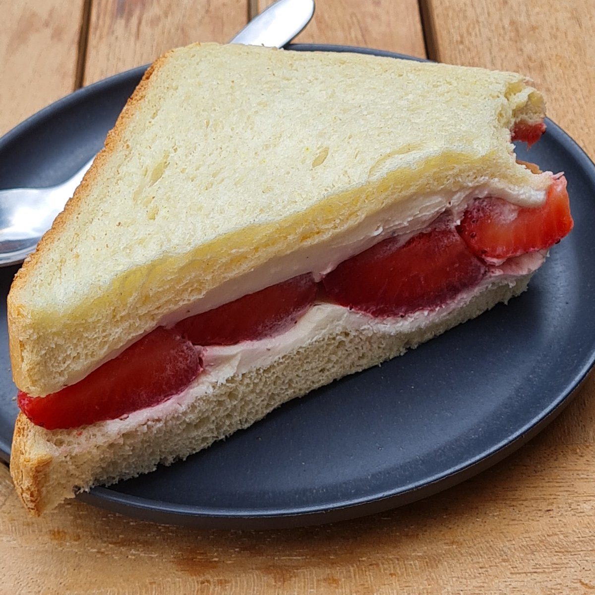 Tried all week to find the elusive Strawberry &amp; Creme sandwich from #MarksAndSpencer. Today I hit gold. Nom nom.