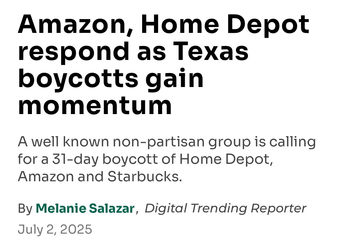There is a month-long boycott of Amazon, Home Depot, and Starbucks through July 31