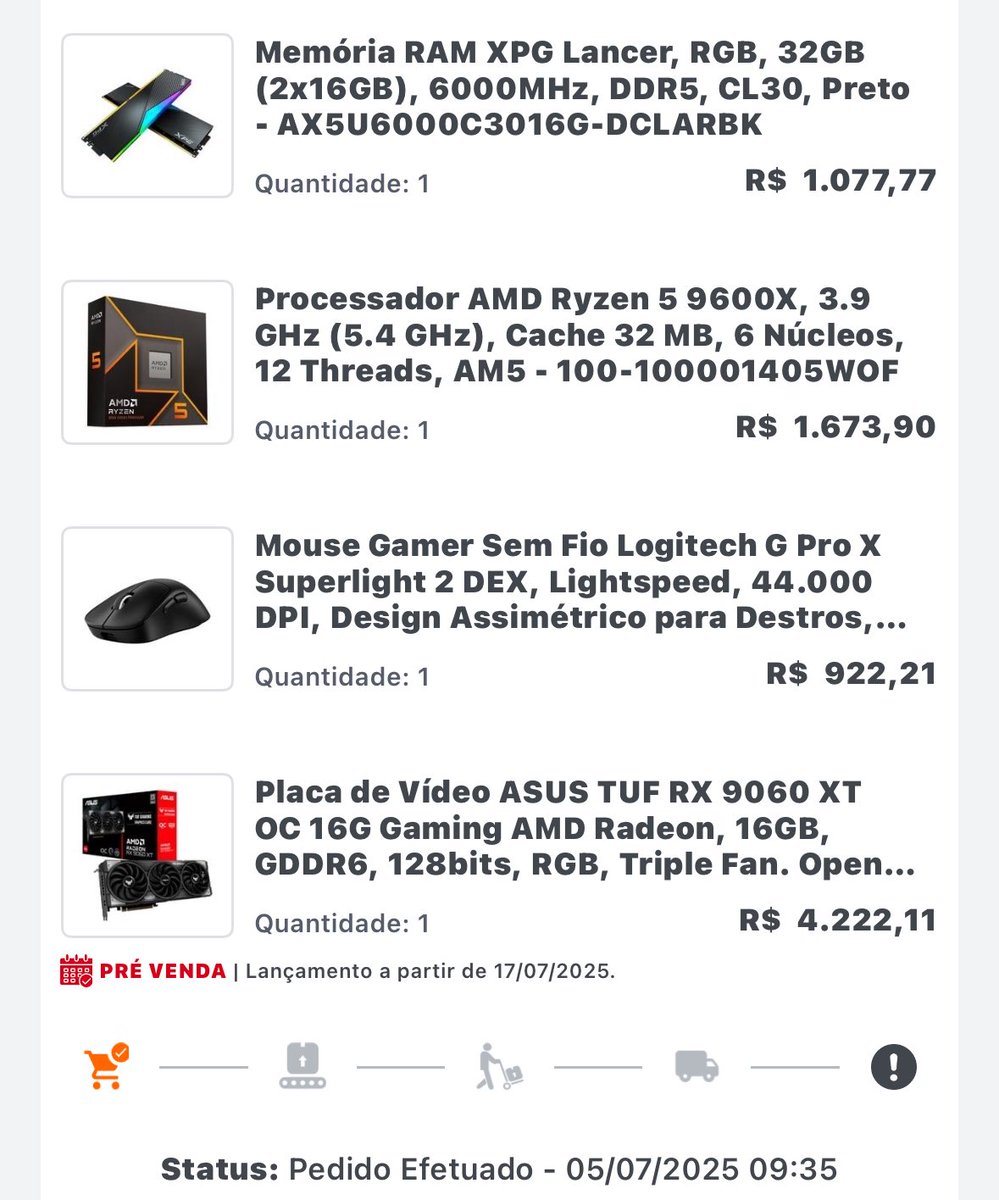 andreyadrd_'s tweet image. comprei todas as peças restantes do pc família 🙏🏻🙏🏻

rumo a plataforma em que eu não vou precisar pagar 550 reais em uma pré-venda.