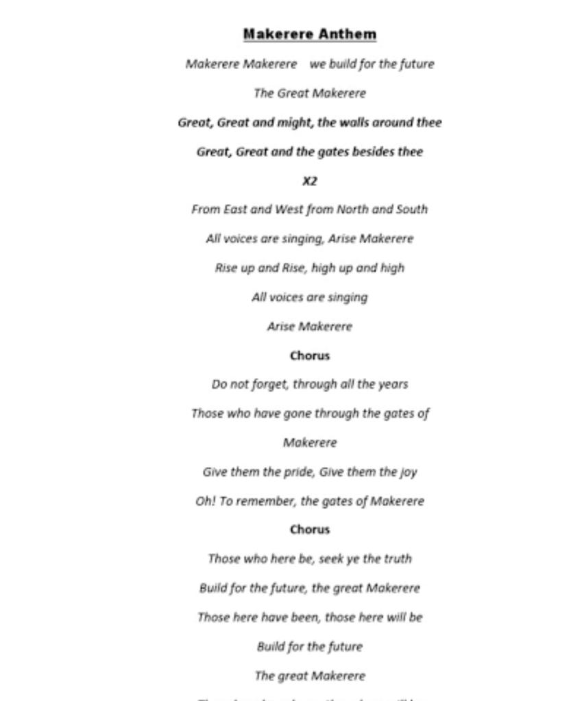 Makerere Anthem. 
Challenge yourself all thee alumni and sing your Anthem🎊