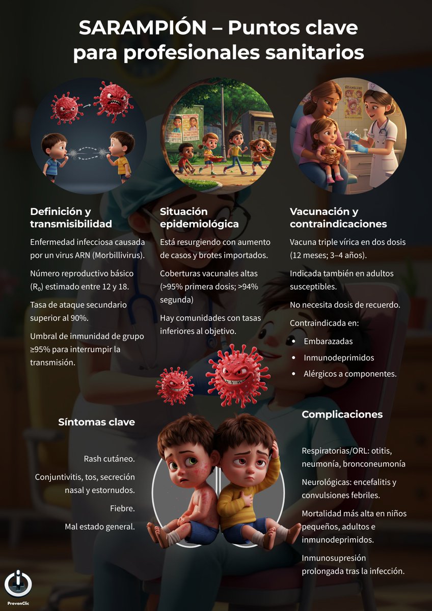 🚨 SARAMPIÓN: PUNTOS CLAVE PARA PROFESIONALES SANITARIOS

Comparte para que ningún caso se escape a la detección precoz. 💉

#Sarampión #Prevención #DetecciónPrecoz #Vacunación #SaludPública #AtenciónPrimaria #ProfesionalesSanitarios #BrotesInfecciosos