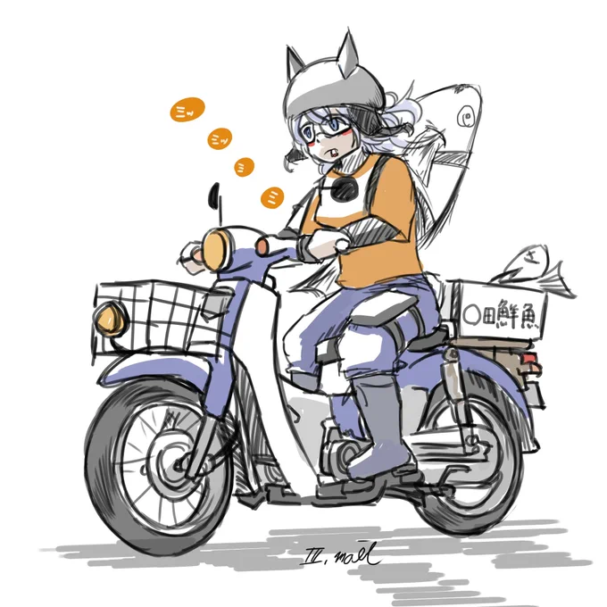 本日のお絵かき しばらく家業の手伝いでスーパーカブに乗ることになります