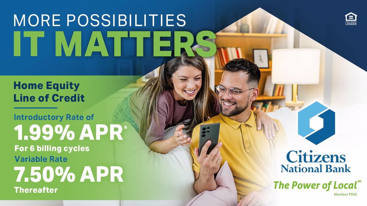 Citizens National Bank (@yourcnb) on Twitter photo Maximize your home's potential with a HELOC from <a href="/YourCNB/">Citizens National Bank</a>! Our competitive rates make it easy to access the funds you need quickly. bit.ly/4lBBna0 Rate subject to change. #PowerOfLocal #CNBHELOC #HomeEquity Maximize your home's potential with a HELOC from <a href="/YourCNB/">Citizens National Bank</a>! Our competitive rates make it easy to access the funds you need quickly. bit.ly/4lBBna0 Rate subject to change. #PowerOfLocal #CNBHELOC #HomeEquity