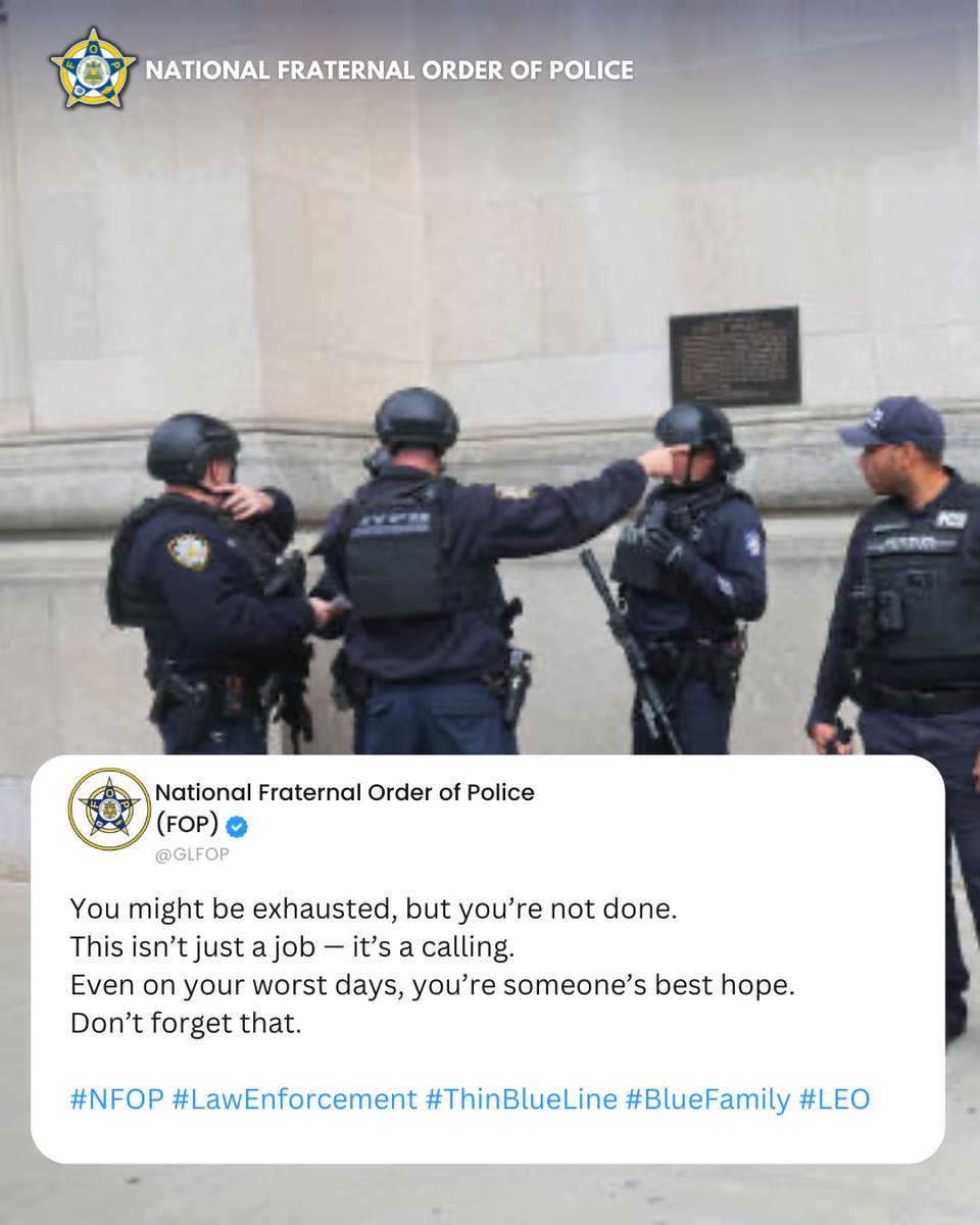 GLFOP's tweet image. You give more than you get — and you still come back every shift.
That’s the difference between a job and a calling.
You live this life with honor.

#IntegrityMatters #BadgeLife #CallToServe #TeamBlueStrong