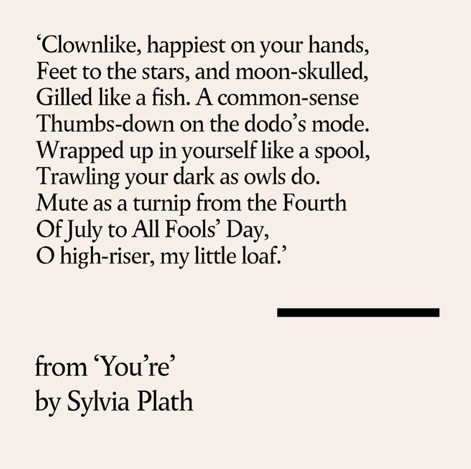 ‘Feet to the stars, and moon-skulled' 

Thank you for following along today as we celebrated Sylvia Plath’s Ariel. We’ll finish with an extract from ‘You’re’ from the collection.