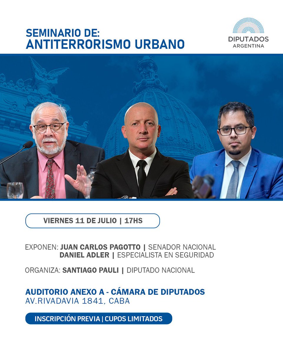 Combate contra la delincuencia. Estrategias para reducir los índices de seguridad. Fortalecimiento de las fronteras. Cómo frenar el narcotráfico.

Nos vemos el 11 de julio en la Cámara de Diputados. 

Link de inscripción: forms.gle/zxevrcgt2XRw66…