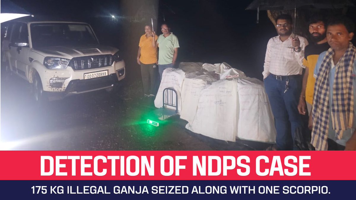 SP KANDHAMAL (@spkandhamal) on Twitter photo Based on reliable information, a team of Sadar PS conducted a raid and seized 175kg illegal Ganja along with one Scorpio vehicle. In this regard, Sadar PS case no.163/2025 has been registered under the relevant section┬аof┬аthe┬аlaw. <a href="/DGPOdisha/">DGP, Odisha</a> <a href="/odisha_police/">Odisha Police</a> <a href="/igpsr/">Igpsr Berhampur</a> Based on reliable information, a team of Sadar PS conducted a raid and seized 175kg illegal Ganja along with one Scorpio vehicle. In this regard, Sadar PS case no.163/2025 has been registered under the relevant section┬аof┬аthe┬аlaw. <a href="/DGPOdisha/">DGP, Odisha</a> <a href="/odisha_police/">Odisha Police</a> <a href="/igpsr/">Igpsr Berhampur</a>