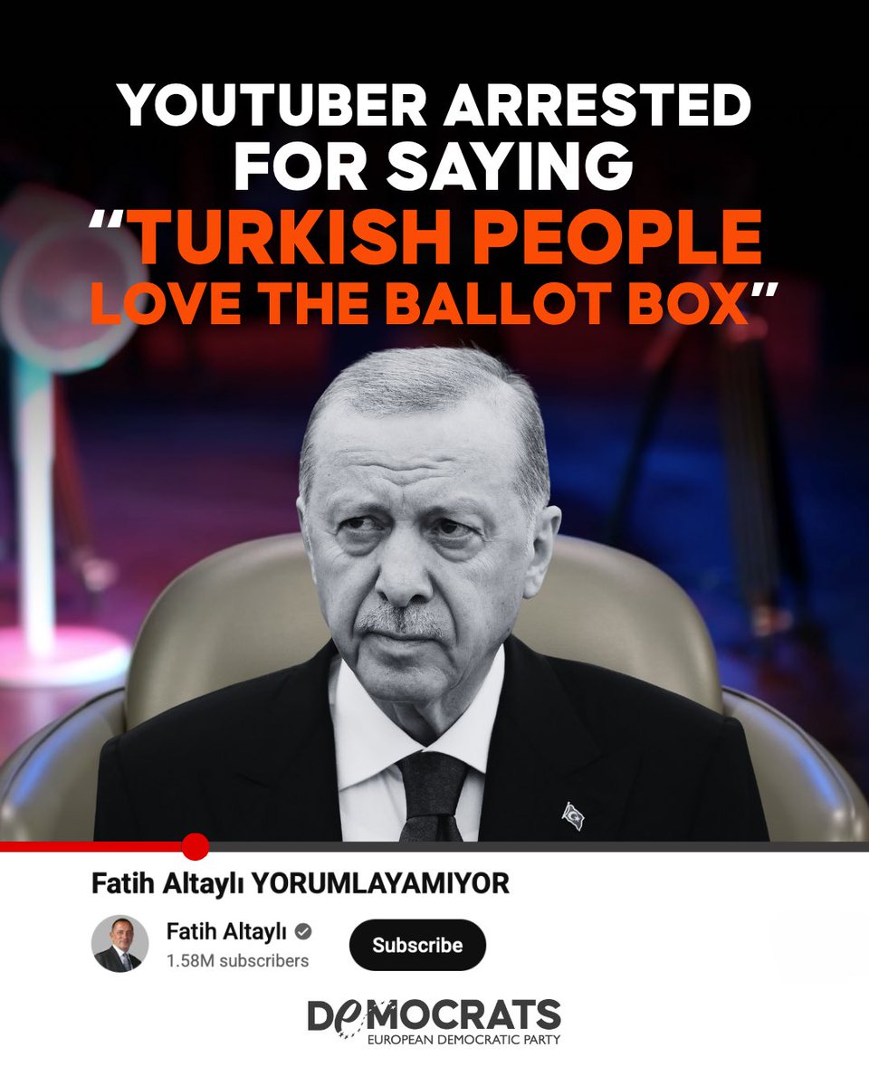 The prominent YouTuber journalist Fatih Altaylı’s arrest for saying Turks love the ballot box is the latest absurd chapter in Erdoğan’s assault on free speech. 

His YouTube videos, once titled “Fatih Altaylı comments”, now air as “Fatih Altaylı cannot comment”, showing only an