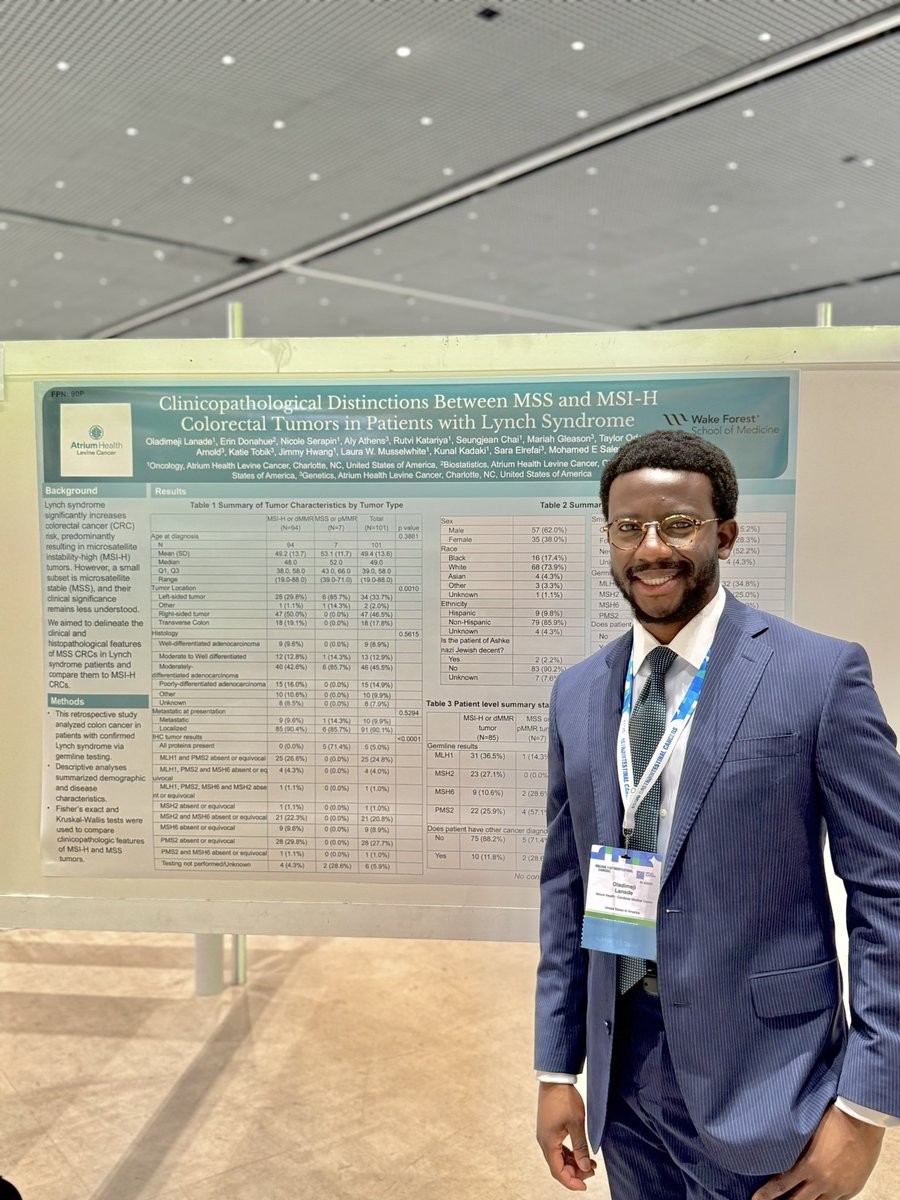 Dimeji Lanade, MD (@lanademd) on Twitter photo ❓MSS tumors in lynch syndrome & better understanding response to immunotherapy
💫 MSI-H vs MSS Tumors in Lynch Syndrome —Are there patient and disease distinctions between the two? ✅ Our study suggested so!
Thanks <a href="/myESMO/">ESMO - Eur. Oncology</a> #ESMOGI2025 #coloncancer #gioncology ❓MSS tumors in lynch syndrome & better understanding response to immunotherapy
💫 MSI-H vs MSS Tumors in Lynch Syndrome —Are there patient and disease distinctions between the two? ✅ Our study suggested so!
Thanks <a href="/myESMO/">ESMO - Eur. Oncology</a> #ESMOGI2025 #coloncancer #gioncology