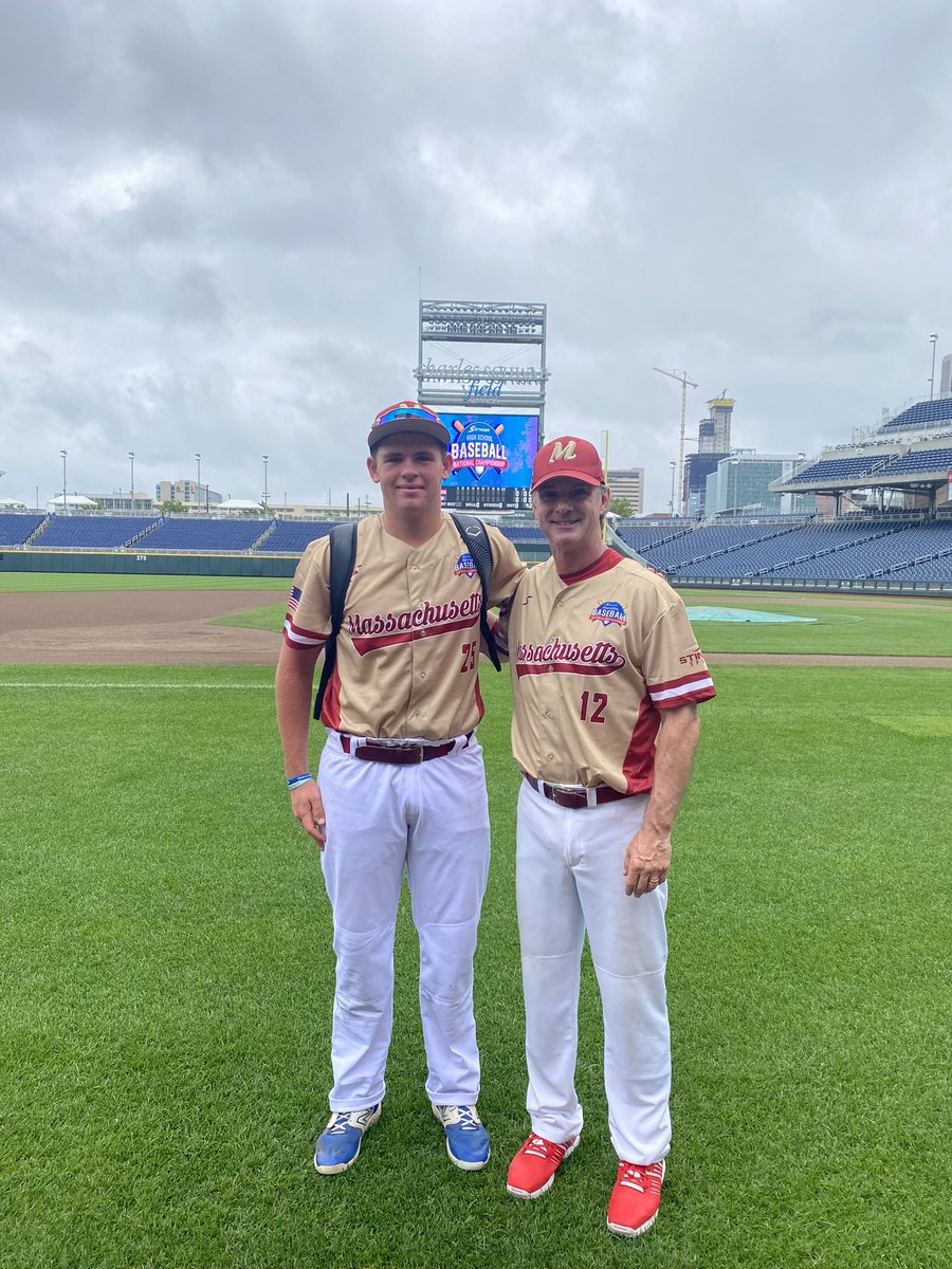 Coach O'Connell &amp; Sophomore Luke Joyce at Charles Schwab Field in Omaha representing Team Mass ⚾️