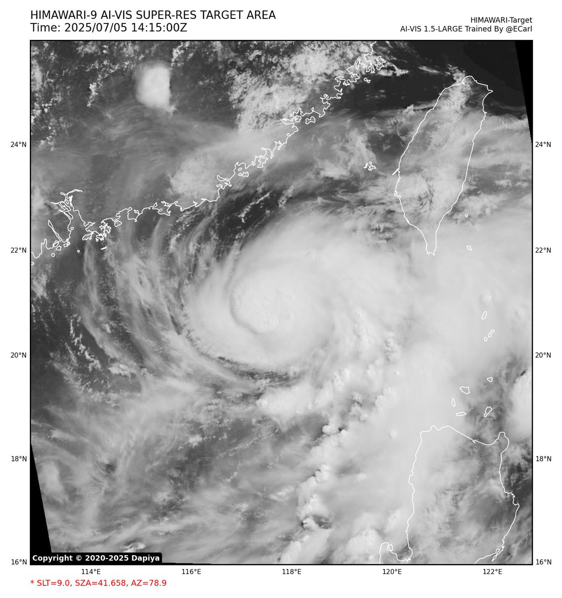 HurricaneWatch8's tweet photo. Tropical Storm #Danas is strengthening in the South China Sea, currently with winds of 60 kts (~70 mph). It's forecast to intensify into a typhoon as it tracks north toward the Taiwan Strait, posing a significant threat to both Taiwan and eastern China early next week. #Typhoon https://t.co/3RLQh29ZJt