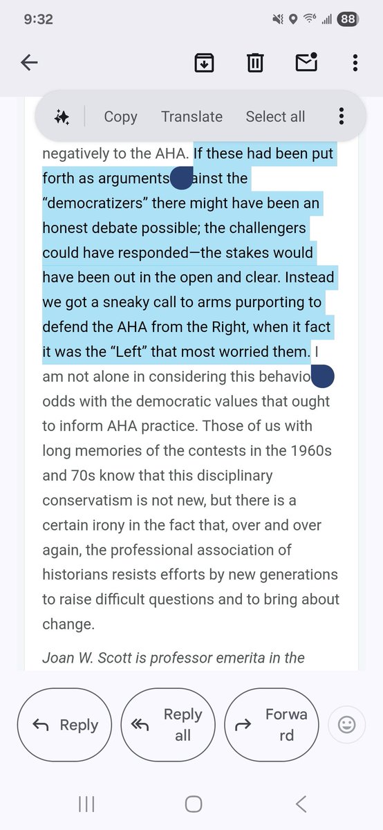 rbatzell's tweet image. Thank you Joan W. Scott for being among the few elders of the historical profession willing to speak with common sense and clarity on the stakes of the @AHAhistorians elections