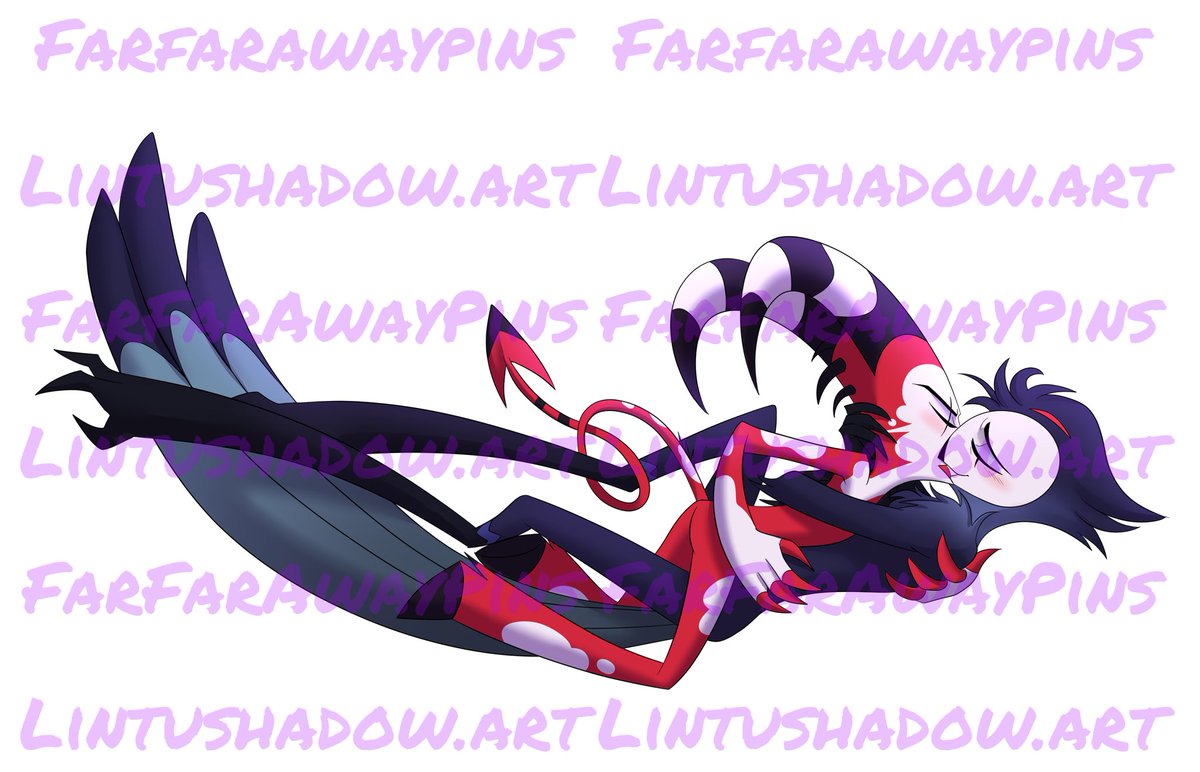 It’s here!!! The finished design is done!!! Thank you to the amazing <a href="/lintushadow/">Lintu</a> you’re amazing as always!! I love how it turned out and just how soft it is. Love them!! (Sorry for the watermark)🖤 #stolas #stolasgoetie #Blitzø #blitz #stolitz #HelluvaBoss #HelluvaBossFanart