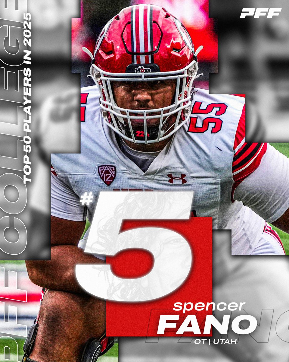 PFF’s Top 50 College Football Players for the 2025 Season:

#5: Spencer Fano, Utah

🔴 Highest Graded Returning Offensive Tackle (93.0)