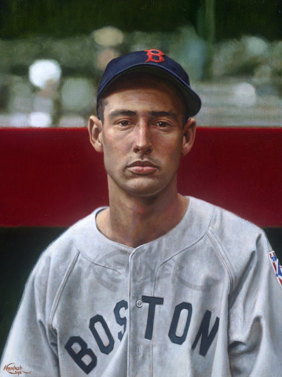 #OTD in 2002, Ted Williams passed away at the age of 83. One of the all-time greatest hitters in history, for sure. Here’s my painting of him as a 20-year-old about to make his big league debut at Yankee Stadium on April 20, 1939, based on the photography of Charles Conlon.