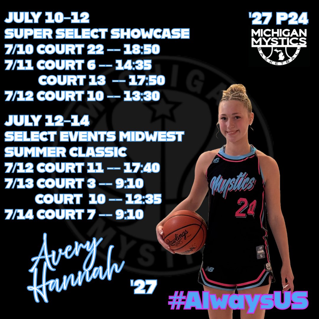 Avery Hannah (@averyhannah24) on Twitter photo Can't get here fast enough! Ready to get back on the court with <a href="/MImystics/">Michigan Mystics</a> 2027 P24!
<a href="/HaslettGBB/">HaslettGirlsBasketball</a> Can't get here fast enough! Ready to get back on the court with <a href="/MImystics/">Michigan Mystics</a> 2027 P24!
<a href="/HaslettGBB/">HaslettGirlsBasketball</a>