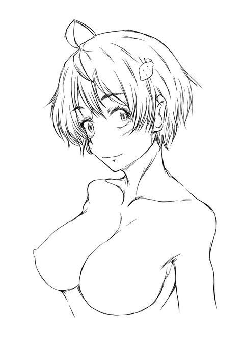 晩檸檬。凄く懐かしい描き方にしてみました。皆も胸まあまあ檸檬さん描いくれ。好きに描くと線が閉じないから色塗りするには向かない。 