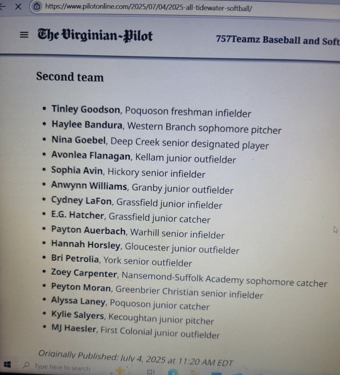 So grateful to be named 2nd team All-Tidewater across all classifications.  Freshman year was amazing and can’t wait to be on the field again with my HS teammates! <a href="/757teamz/">757Teamz</a> <a href="/MartyOBrienDP/">Marty O'Brien</a>