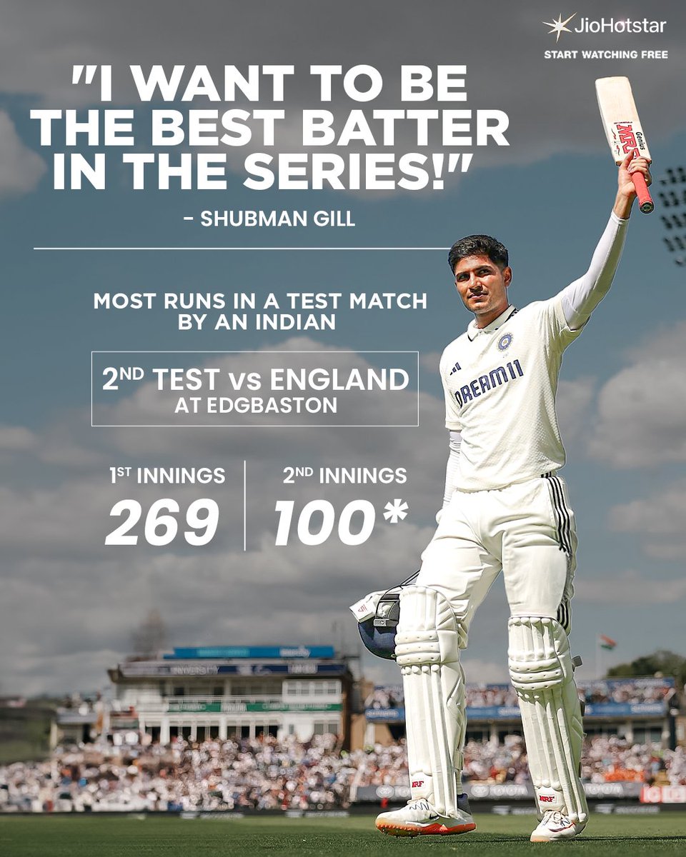 Star Sports (@starsportsindia) on Twitter photo ๐๐ฉ'๐จ ๐๐ฃ ๐๐ ๐ฉ๐๐๐ฃ๐! ๐คฉ
<a href="/ShubmanGill/">Shubman Gill</a> (369*) surpasses #SunilGavaskar (344) to become Team India's highest scorer in a Test match! ๐ฅ
Ye seekhne nahi, sikhane aaya hai! ๐ฎ๐ณ
#ENGvIND ๐ 2nd TEST, Day 4 | LIVE NOW on JioHotstar โก hotstar.onelink.me/rL9Z/7uy32myd ๐๐ฉ'๐จ ๐๐ฃ ๐๐ ๐ฉ๐๐๐ฃ๐! ๐คฉ
<a href="/ShubmanGill/">Shubman Gill</a> (369*) surpasses #SunilGavaskar (344) to become Team India's highest scorer in a Test match! ๐ฅ
Ye seekhne nahi, sikhane aaya hai! ๐ฎ๐ณ
#ENGvIND ๐ 2nd TEST, Day 4 | LIVE NOW on JioHotstar โก hotstar.onelink.me/rL9Z/7uy32myd