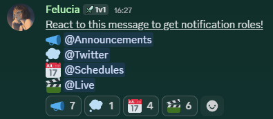 FeluciaVT's tweet image. Shoutouts to the one guy in my discord who grabbed the announcements role but not the live role, bro cares about my life but not my streams LOL