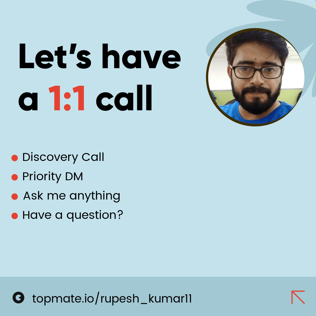 rupeshweb's tweet image. 🌟 Exciting News! 🌟

I&apos;ve just launched my Topmate page, and I&apos;m thrilled to share it with you all!

#Mentorship #Topmate #GiveBackToCommunity #NewBeginnings #LetsGrowTogether

topmate.click/drizh