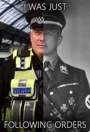 Carl Freeman 🇵🇸 (@carljfree) on Twitter photo Apparently the <a href="/metpoliceuk/">Metropolitan Police</a> officers arresting non-violent protesters this afternoon were following orders.
That rings a bell. Where have we heard that reasoning before? Apparently the <a href="/metpoliceuk/">Metropolitan Police</a> officers arresting non-violent protesters this afternoon were following orders.
That rings a bell. Where have we heard that reasoning before?