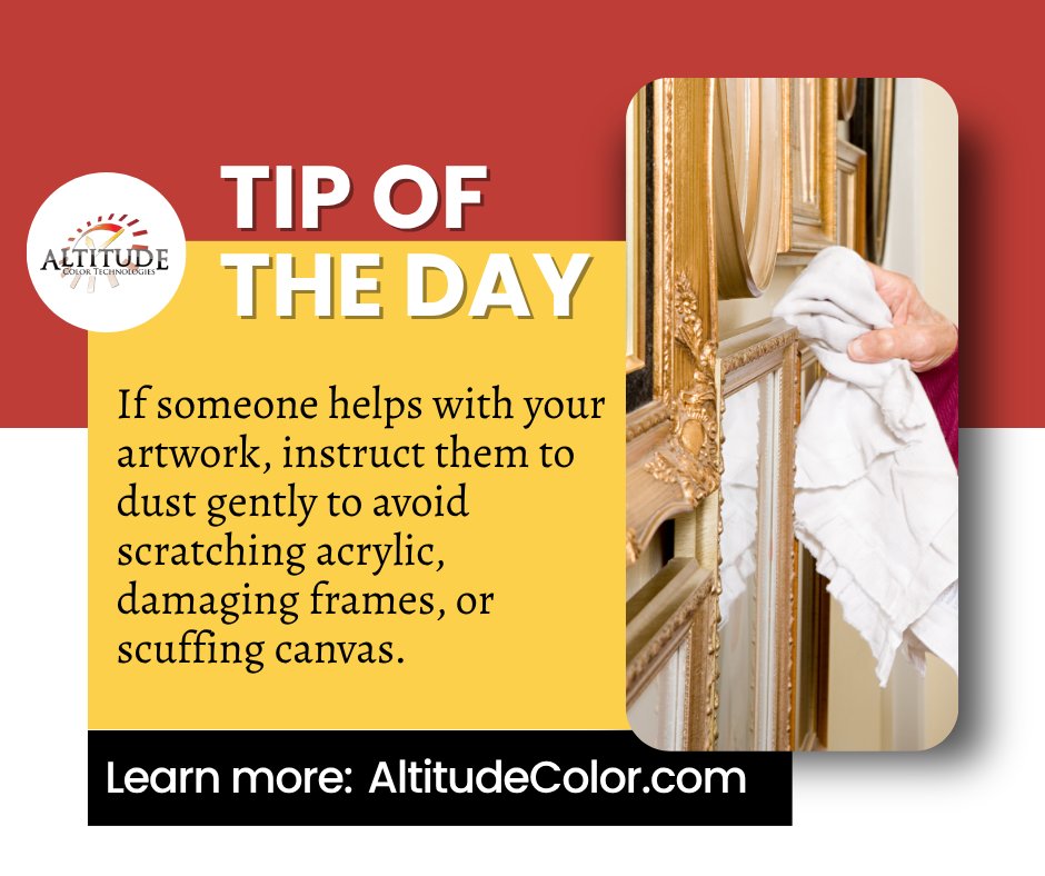 AltitudeColor's tweet photo. Always use a soft, dry cloth, as moisture can seep into the frame and cause warping or permanent damage to the print over time. Proper care keeps your artwork looking vibrant and preserved for years to come.

Visit our website https://t.co/495HsLCDI1

#AltitudeColor https://t.co/OHZosrmfu9