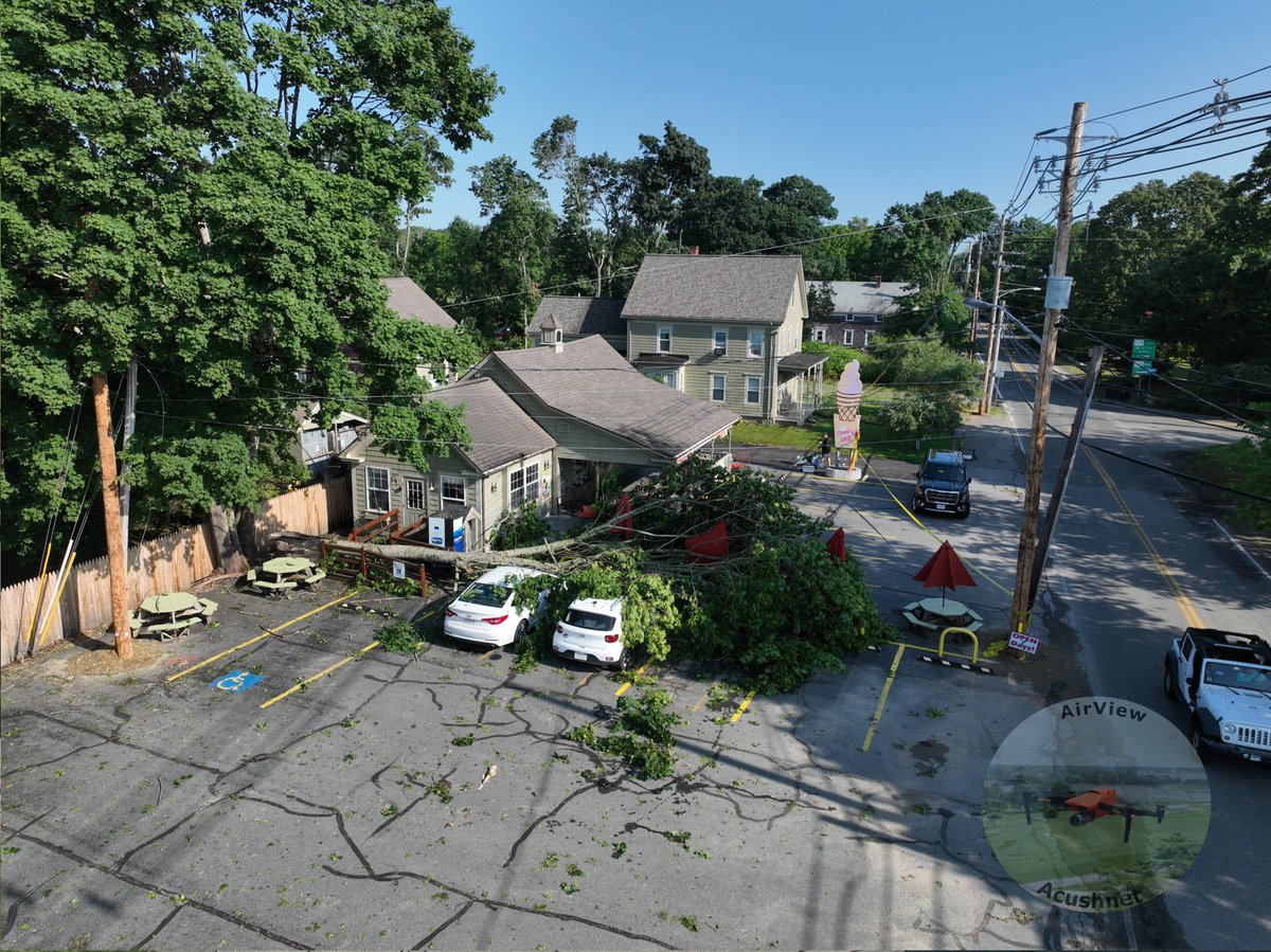 AirviewAcushnet's tweet photo. Some photos from the damage resulting form the recent storms in Acushnet on July 3rd, 2025. Amazing response by local emergency responders and neighbors to get help where it needed to be quickly and efficiently. 

@WX1BOX https://t.co/swawswNmLa