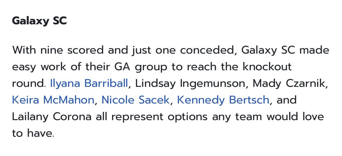 Shout out to the following ladies recognized in TDS GA U16 Finals Preview as “options any team would love to have.” We agree 🙌🏻‼️ 
<a href="/ilyanabarriball/">Ilyana Barriball 2027</a> <a href="/lindsaying2027/">Lindsay Ingemunson</a> <a href="/MadyCzarnik09/">Mady Czarnik</a> <a href="/KeiraMcmah33108/">Keira_McMahon10</a> <a href="/Kennedy_Bertsch/">Kennedy Bertsch 2027</a> <a href="/leilany_c15/">Leilany Corona</a> 
<a href="/galaxy09GA/">Galaxy2009GA</a> 
<a href="/GAcademyLeague/">Girls Academy</a> 
<a href="/ImYouthSoccer/">ECNL/GA/Recruiting/College Soccer</a>