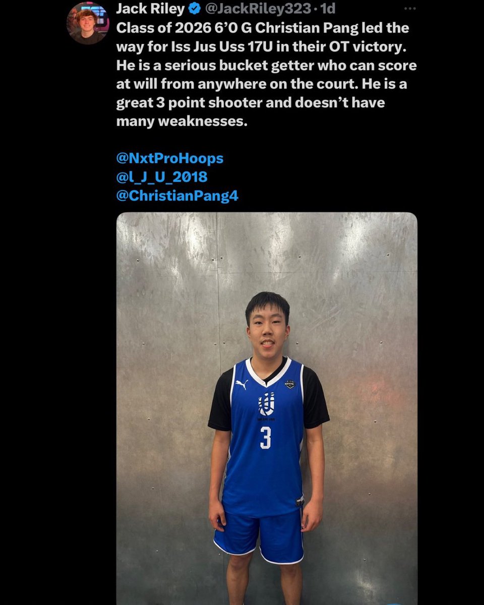 IJU (ISS JUS USS) (@l_j_u_2018) on Twitter photo <a href="/ChristianPang4/">Christian Pang</a> with a big game to start the day. 27 points and the game winning 3 @ the <a href="/ExposureOtr/">OTRExposure</a> The Warm Up
(Photo shows he been at it all summer) <a href="/ChristianPang4/">Christian Pang</a> with a big game to start the day. 27 points and the game winning 3 @ the <a href="/ExposureOtr/">OTRExposure</a> The Warm Up
(Photo shows he been at it all summer)