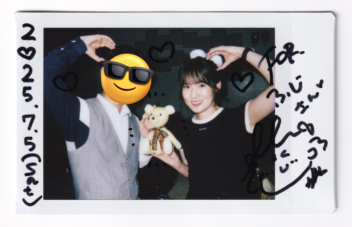 本日のららさんとのツーショットチェキはクラファンリターンのテディベアと撮ってもらいました🧸
(果たしてこれから毎回持参できるのか…？)
#さとうらら